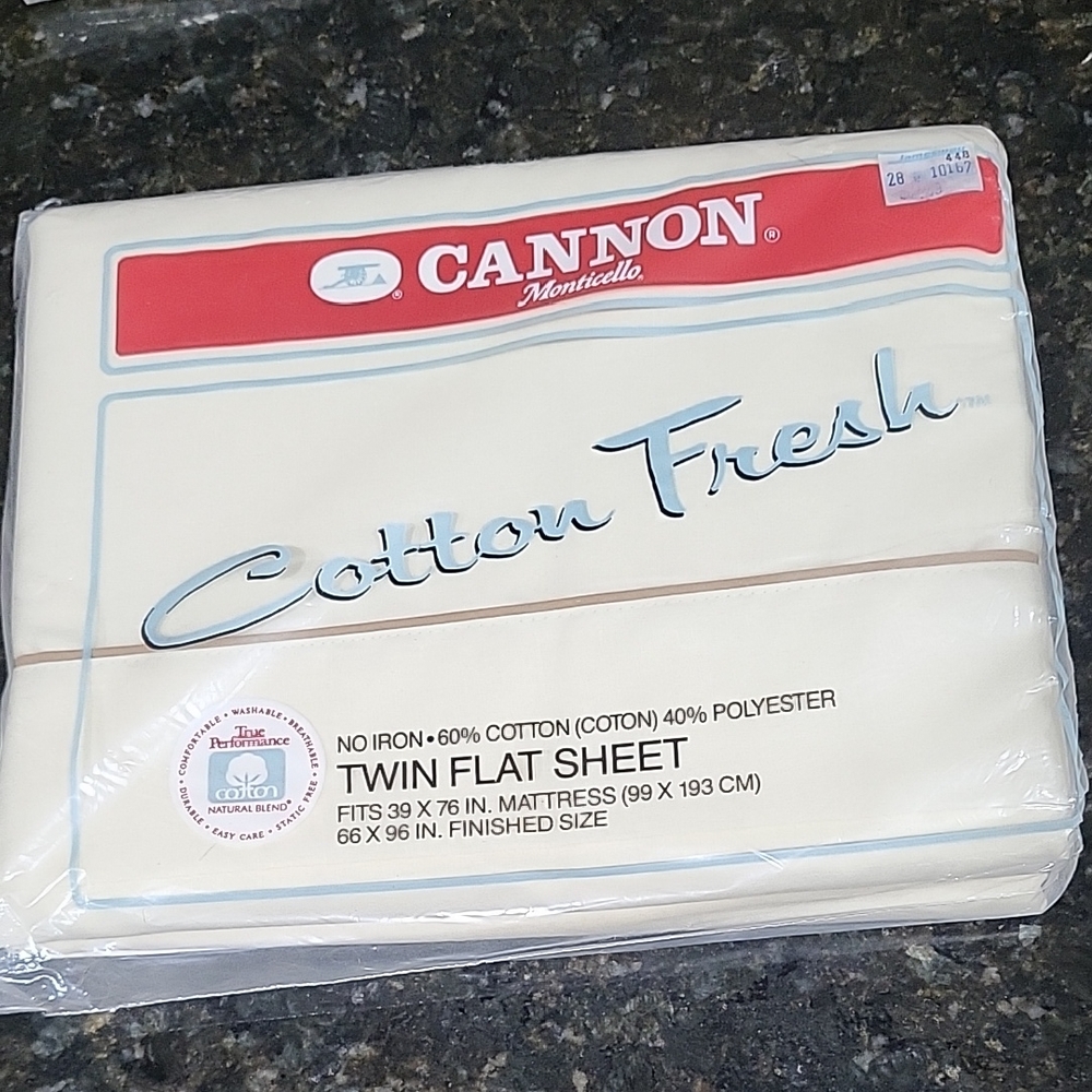 NIB Vintage New Cannon  Monticello Cotton Fresh Twin Flat Sheet Cream